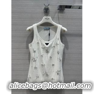 Good Quality Prada Crystal Vest P112412 White 2023