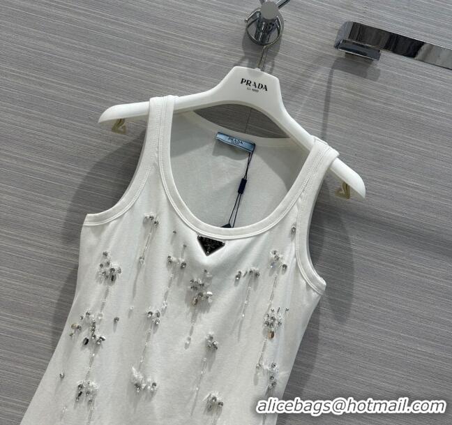 Good Quality Prada Crystal Vest P112412 White 2023