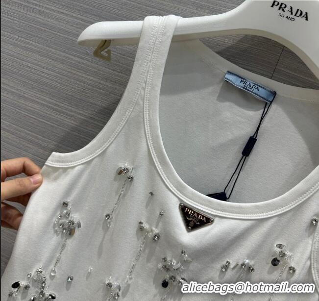 Good Quality Prada Crystal Vest P112412 White 2023