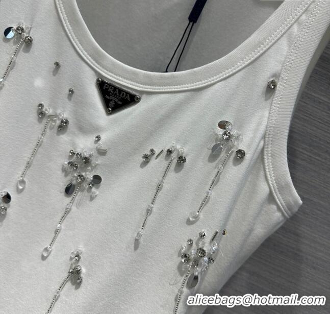 Good Quality Prada Crystal Vest P112412 White 2023