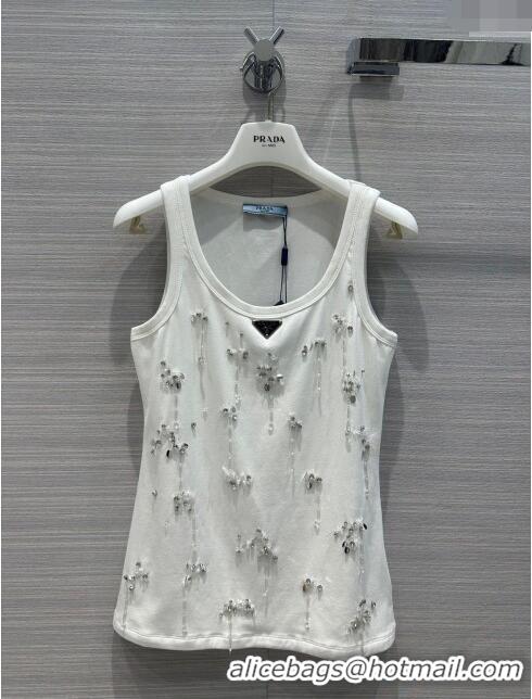 Good Quality Prada Crystal Vest P112412 White 2023