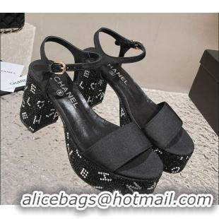 Low Cost Chanel Grosgrain & Crystals Platform Sandals 9cm G45365 Black 201001