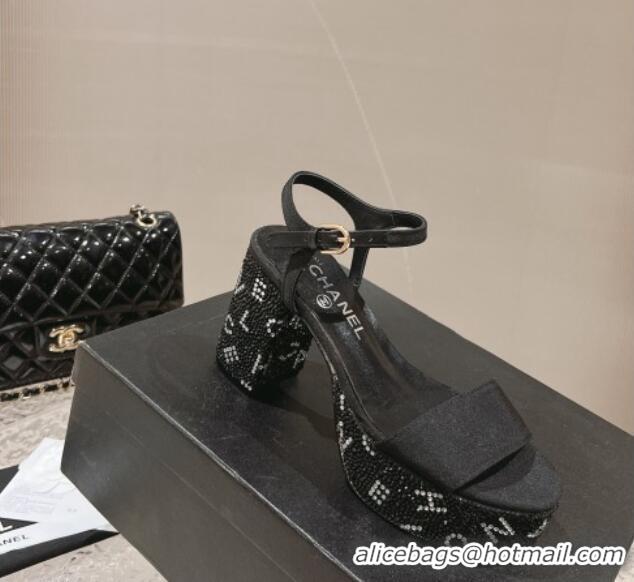 Low Cost Chanel Grosgrain & Crystals Platform Sandals 9cm G45365 Black 201001