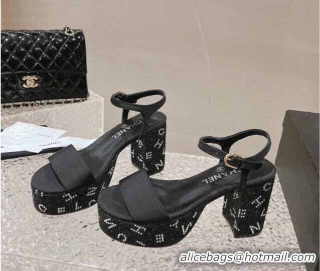 Low Cost Chanel Grosgrain & Crystals Platform Sandals 9cm G45365 Black 201001