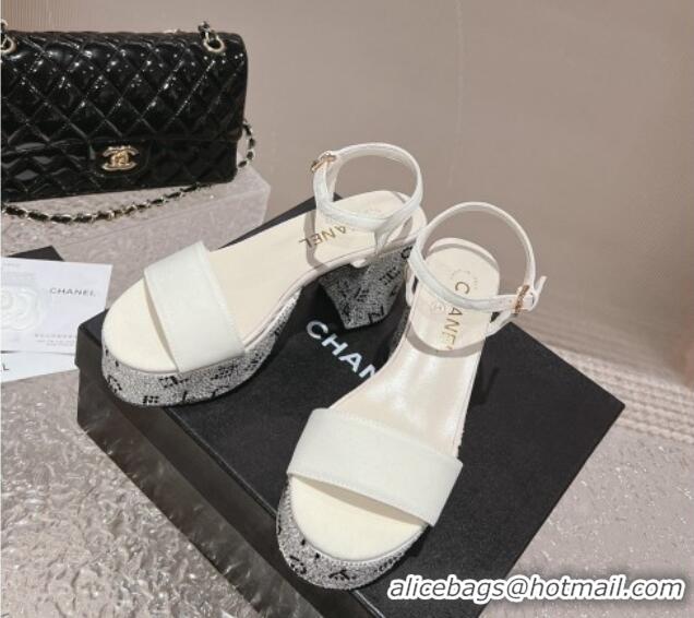 Good Product Chanel Grosgrain & Crystals Platform Sandals 9cm G45365 White 201003