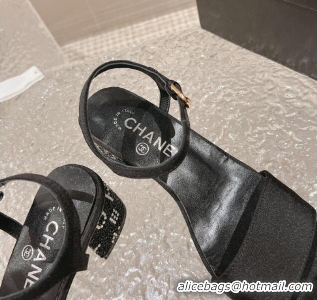 Most Popular Chanel Grosgrain & Crystals Sandals 5cm G45365 Black 201004