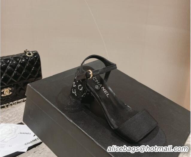 Most Popular Chanel Grosgrain & Crystals Sandals 5cm G45365 Black 201004