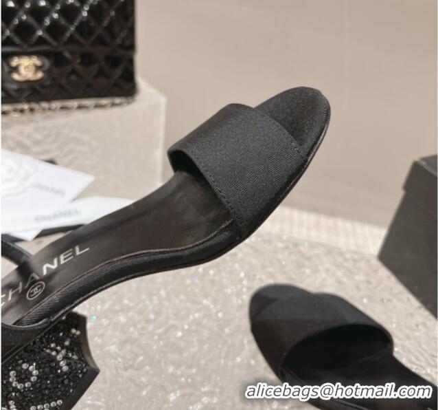 Most Popular Chanel Grosgrain & Crystals Sandals 5cm G45365 Black 201004