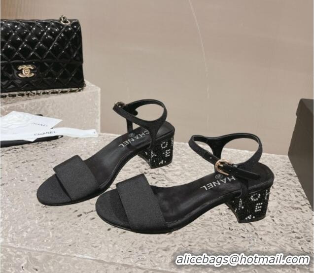 Most Popular Chanel Grosgrain & Crystals Sandals 5cm G45365 Black 201004