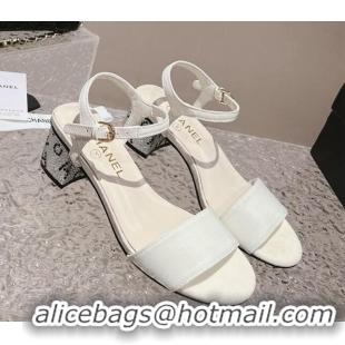 Good Looking Chanel Grosgrain & Crystals Sandals 5cm G45365 White 201006