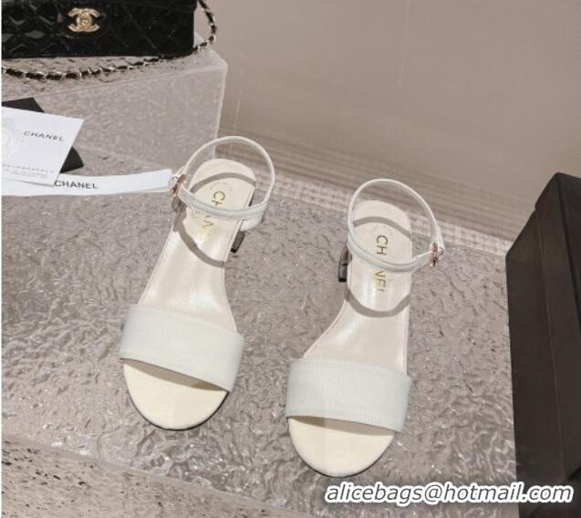 Good Looking Chanel Grosgrain & Crystals Sandals 5cm G45365 White 201006