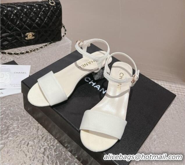 Good Looking Chanel Grosgrain & Crystals Sandals 5cm G45365 White 201006