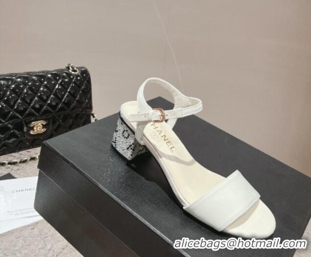 Good Looking Chanel Grosgrain & Crystals Sandals 5cm G45365 White 201006