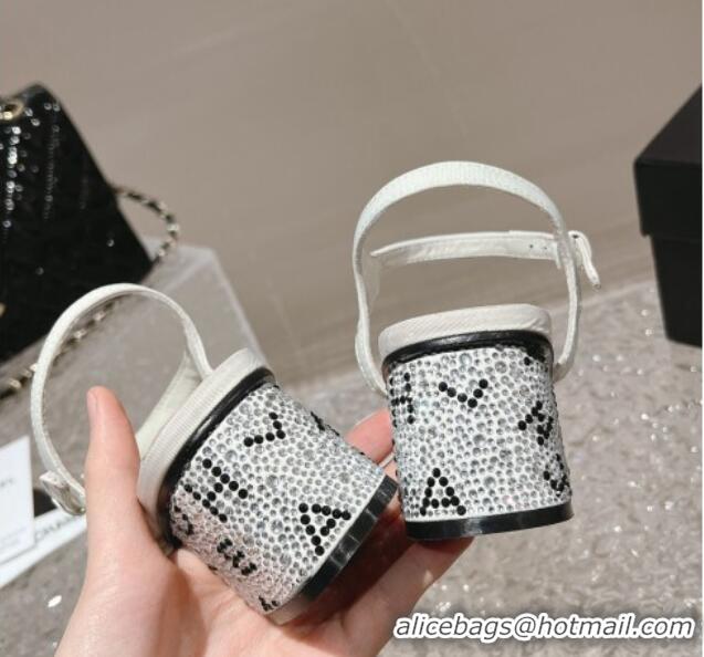 Good Looking Chanel Grosgrain & Crystals Sandals 5cm G45365 White 201006