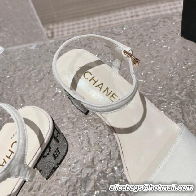 Good Looking Chanel Grosgrain & Crystals Sandals 5cm G45365 White 201006