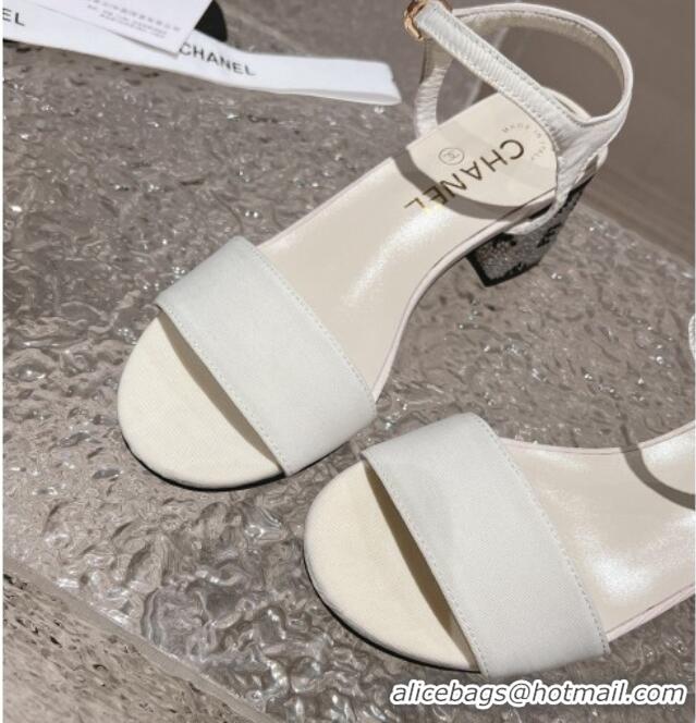 Good Looking Chanel Grosgrain & Crystals Sandals 5cm G45365 White 201006