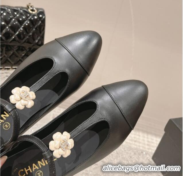 Classic Hot Chanel Calfskin Ballet Flat with Bloom Charm Black 201007