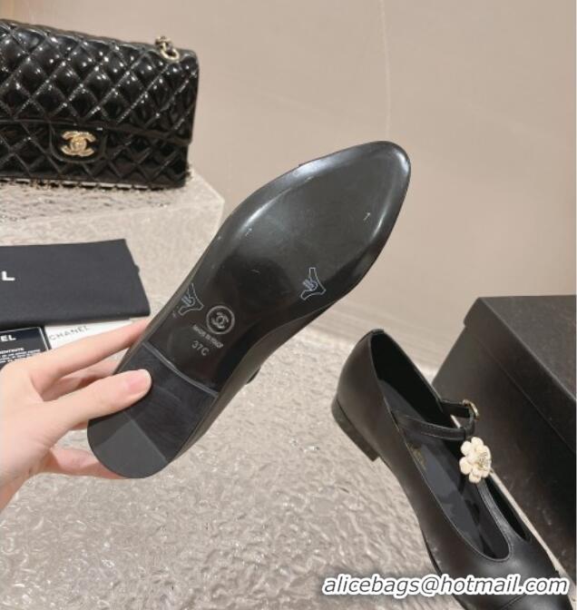 Classic Hot Chanel Calfskin Ballet Flat with Bloom Charm Black 201007