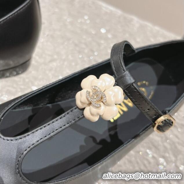 Classic Hot Chanel Calfskin Ballet Flat with Bloom Charm Black 201007