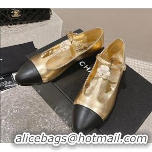 Popular Style Chanel Calfskin Ballet Flat with Bloom Charm Gold 201008