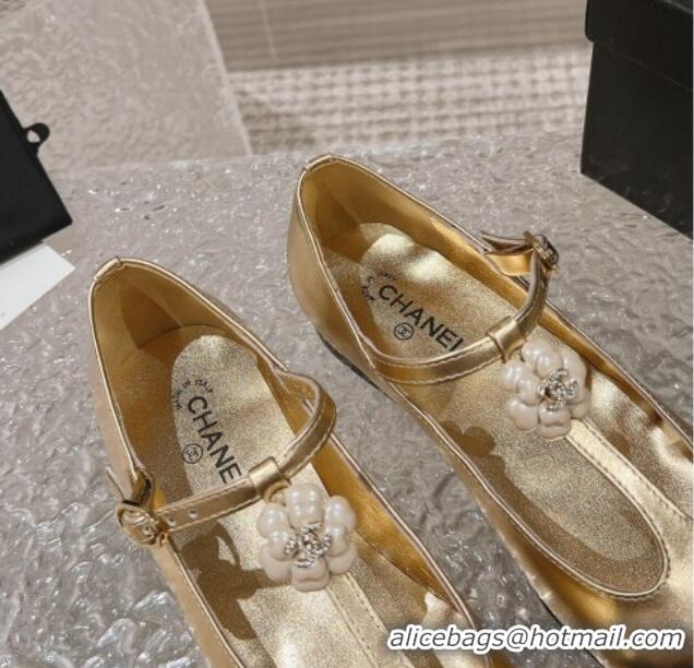 Popular Style Chanel Calfskin Ballet Flat with Bloom Charm Gold 201008