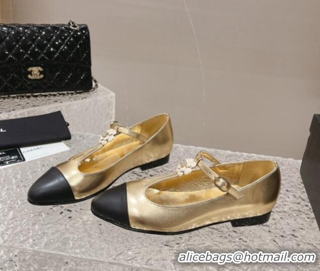 Popular Style Chanel Calfskin Ballet Flat with Bloom Charm Gold 201008