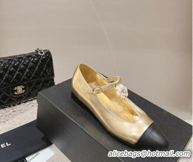 Popular Style Chanel Calfskin Ballet Flat with Bloom Charm Gold 201008