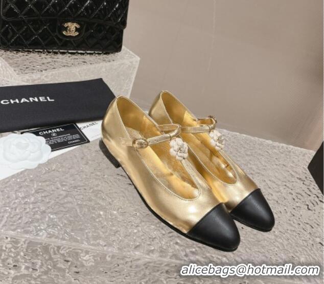 Popular Style Chanel Calfskin Ballet Flat with Bloom Charm Gold 201008