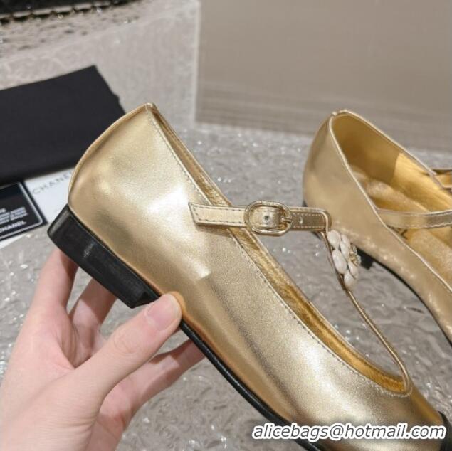 Popular Style Chanel Calfskin Ballet Flat with Bloom Charm Gold 201008