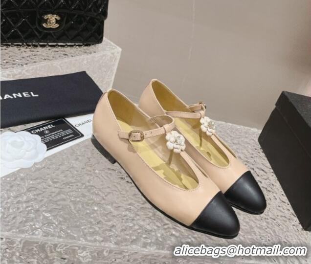 Unique Style Chanel Calfskin Ballet Flat with Bloom Charm Nude 201009