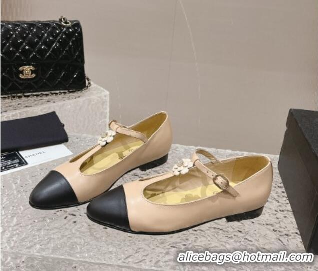 Unique Style Chanel Calfskin Ballet Flat with Bloom Charm Nude 201009