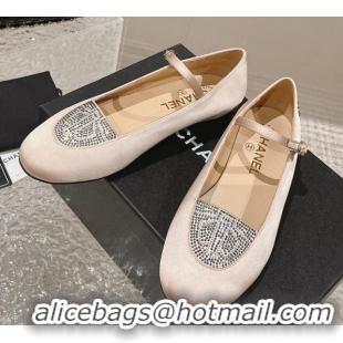 Grade Quality Chanel Satin & Crystals Mary Janes Ballet Flat Nude 201012