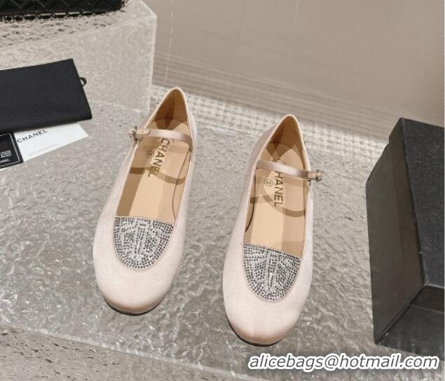 Grade Quality Chanel Satin & Crystals Mary Janes Ballet Flat Nude 201012