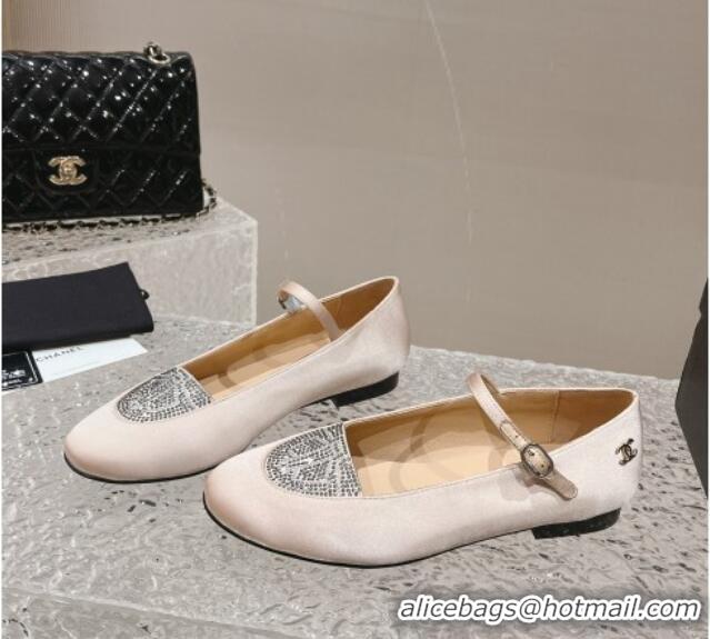 Grade Quality Chanel Satin & Crystals Mary Janes Ballet Flat Nude 201012