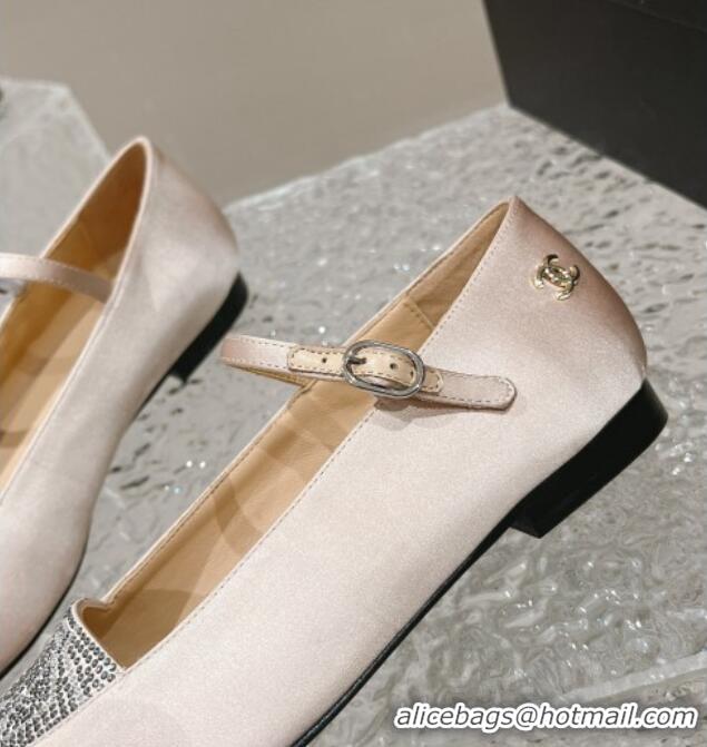 Grade Quality Chanel Satin & Crystals Mary Janes Ballet Flat Nude 201012