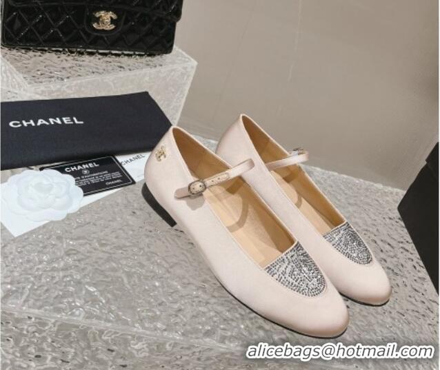 Grade Quality Chanel Satin & Crystals Mary Janes Ballet Flat Nude 201012