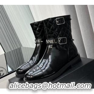 Purchase Chanel Patent Leather Ankle Boots with Buckle Black 201015