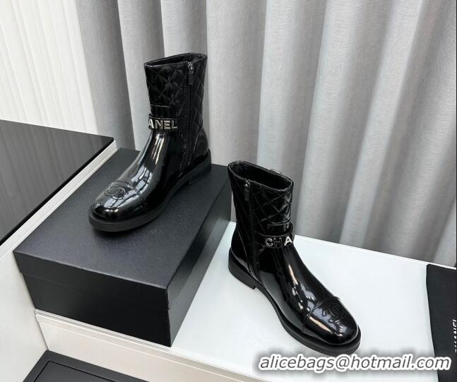 Purchase Chanel Patent Leather Ankle Boots with Buckle Black 201015