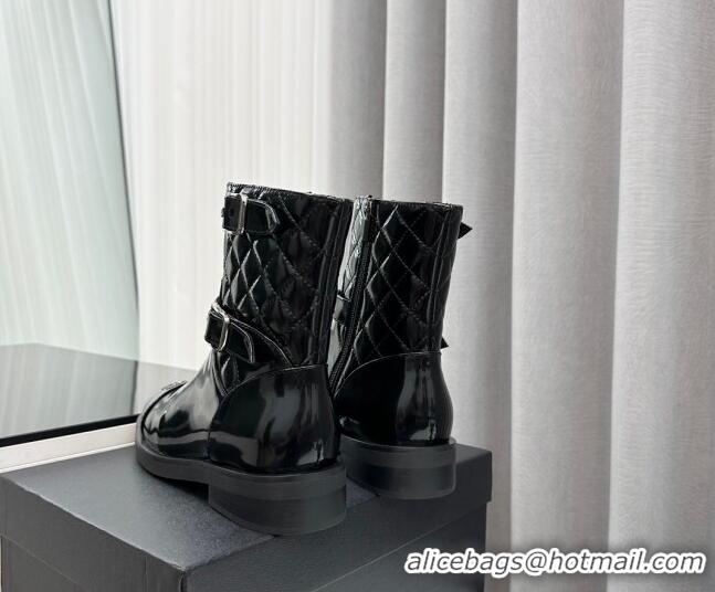 Purchase Chanel Patent Leather Ankle Boots with Buckle Black 201015