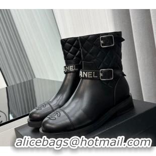 Low Price Chanel Calfskin Ankle Boots with Buckle Black 201016