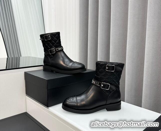 Low Price Chanel Calfskin Ankle Boots with Buckle Black 201016