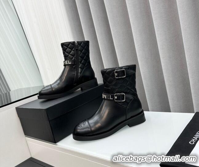 Low Price Chanel Calfskin Ankle Boots with Buckle Black 201016