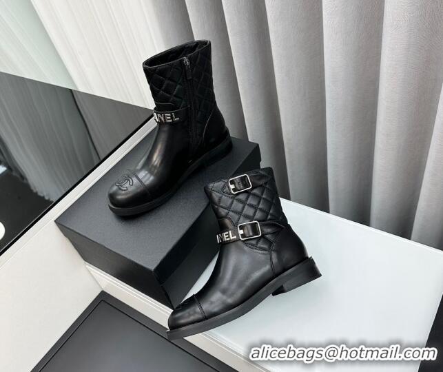 Low Price Chanel Calfskin Ankle Boots with Buckle Black 201016