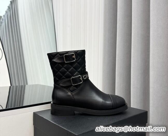 Low Price Chanel Calfskin Ankle Boots with Buckle Black 201016