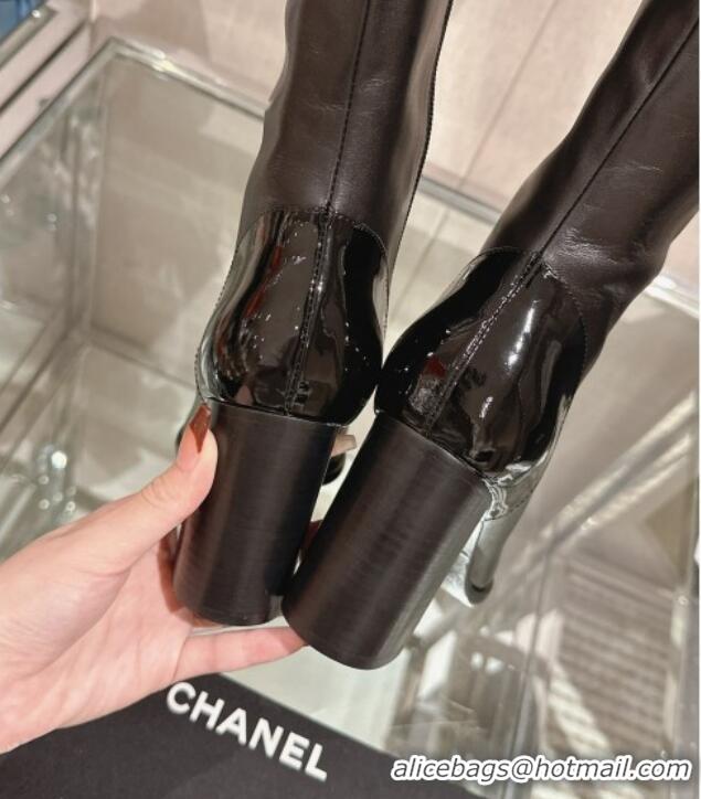 Popular Style Chanel Calfskin & Shearling High Boots 9cm Black 201017