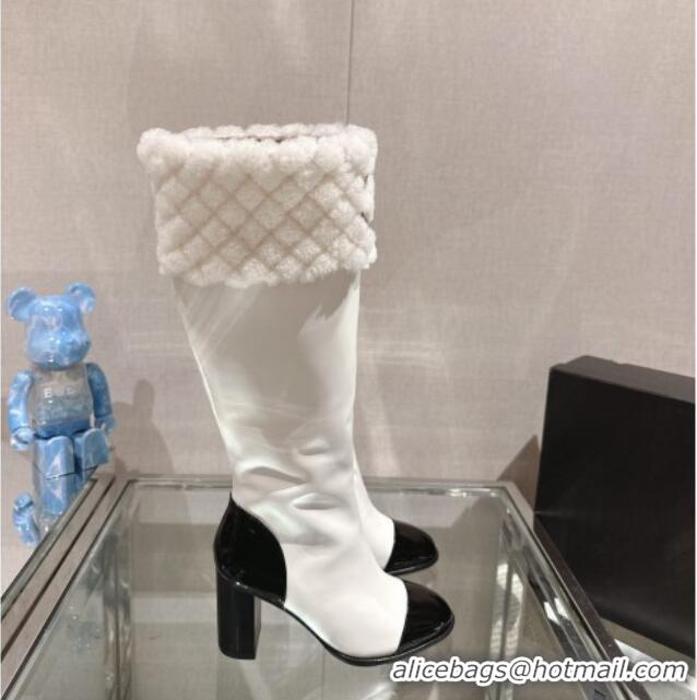 Luxury Chanel Calfskin & Shearling High Boots 9cm White 201019