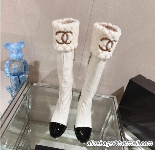 Luxury Chanel Calfskin & Shearling High Boots 9cm White 201019