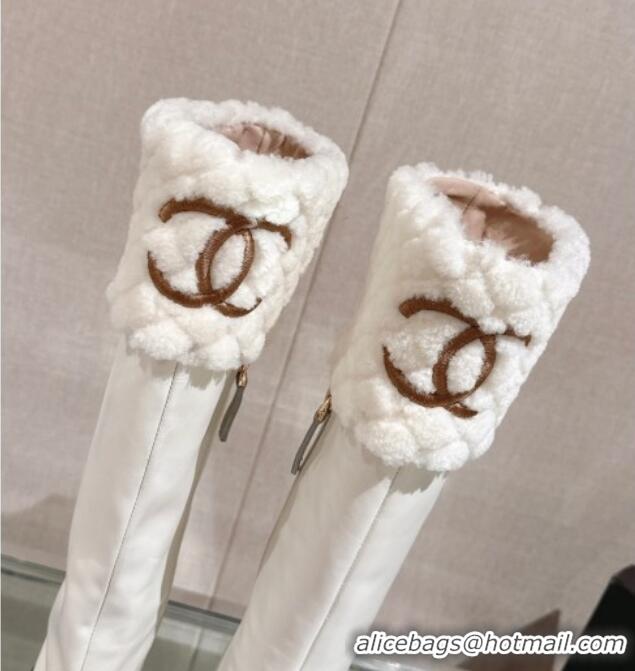 Luxury Chanel Calfskin & Shearling High Boots 9cm White 201019