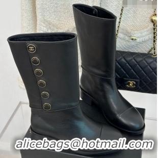 Lower Price Chanel Calfskin Medium Boots with Buttons Black 201022