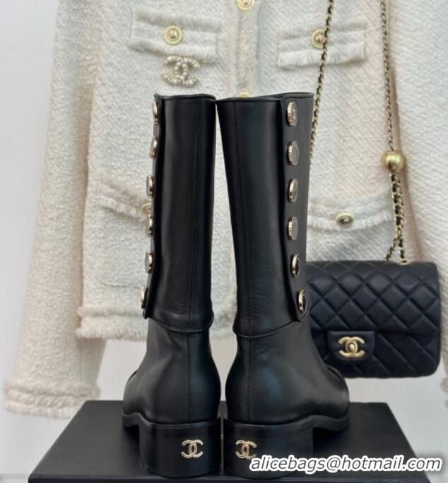 Lower Price Chanel Calfskin Medium Boots with Buttons Black 201022